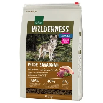 REAL NATURE WILDERNESS Maxi Adult Wide Savannah Mit Wildschwein, Lamm & Ente 4 Kg 1 REAL NATURE WILDERNESS Maxi Adult Wide Savannah Mit Wildschwein, Lamm & Ente 4 Kg